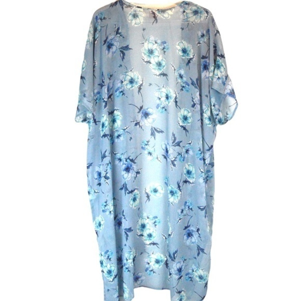 Band of Gypsies Lightweight Semisheer‎ Kimono Duster Light Blue Floral Size S/XS